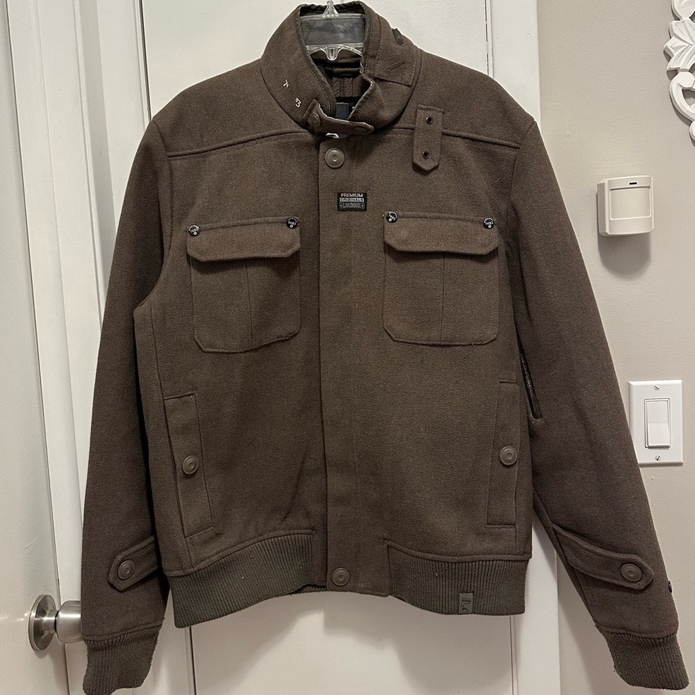 Premium Lounge Wool Blend Military Style Utility Cargo Jacket Coat Men XXL brown - Picture 1 of 15
